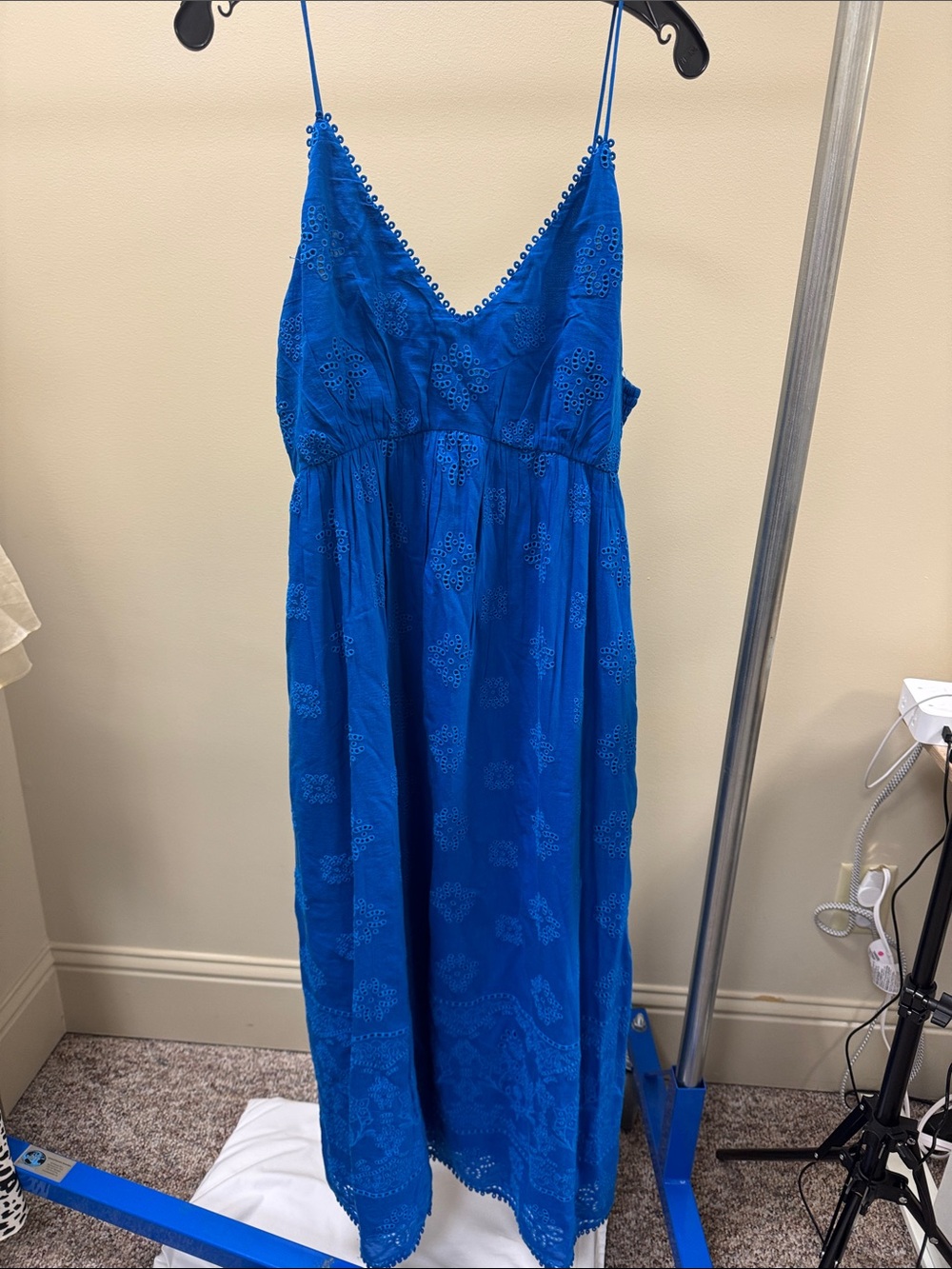 Johnny Was Bright Blue Eyelet Spaghetti-Strap Dress